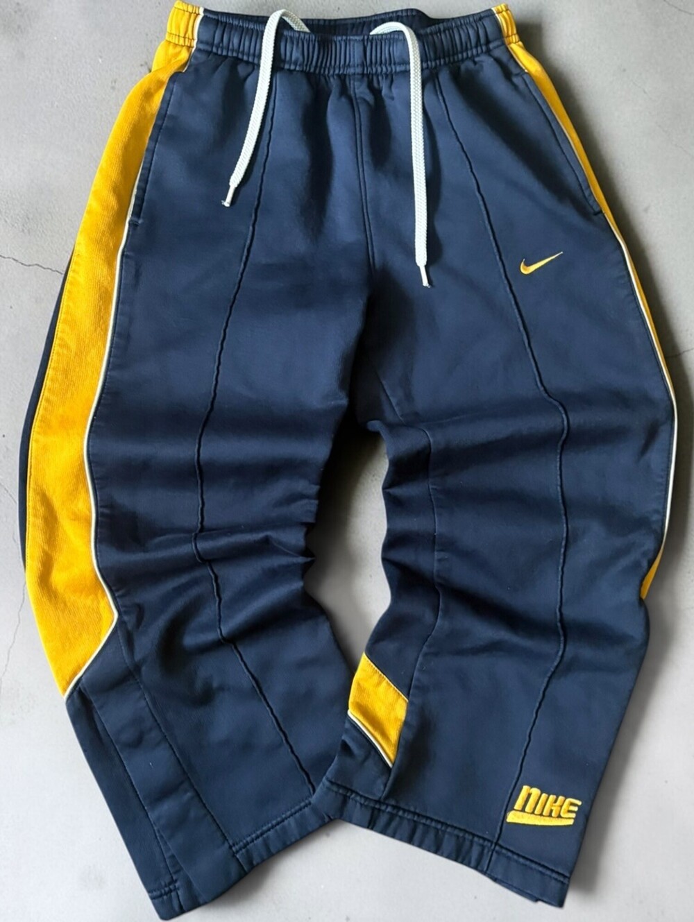 Vintage Y2K Nike Baggy Track Pants Youth Small Navy Yellow Streetwear Childrens